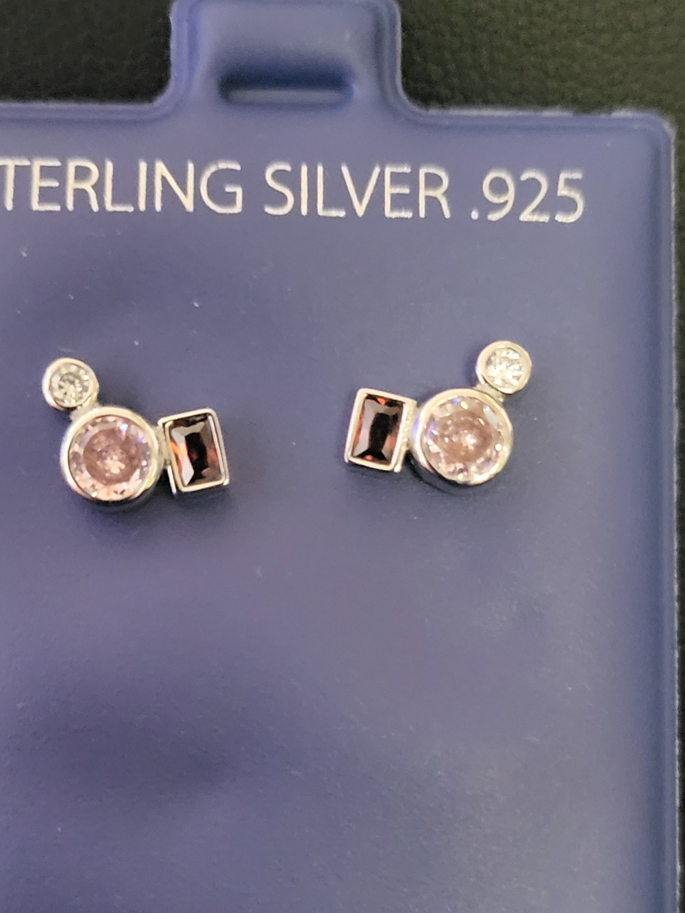 Sterling Silver Pink Red and white AAA CZ Stud Earrings - 6 MM